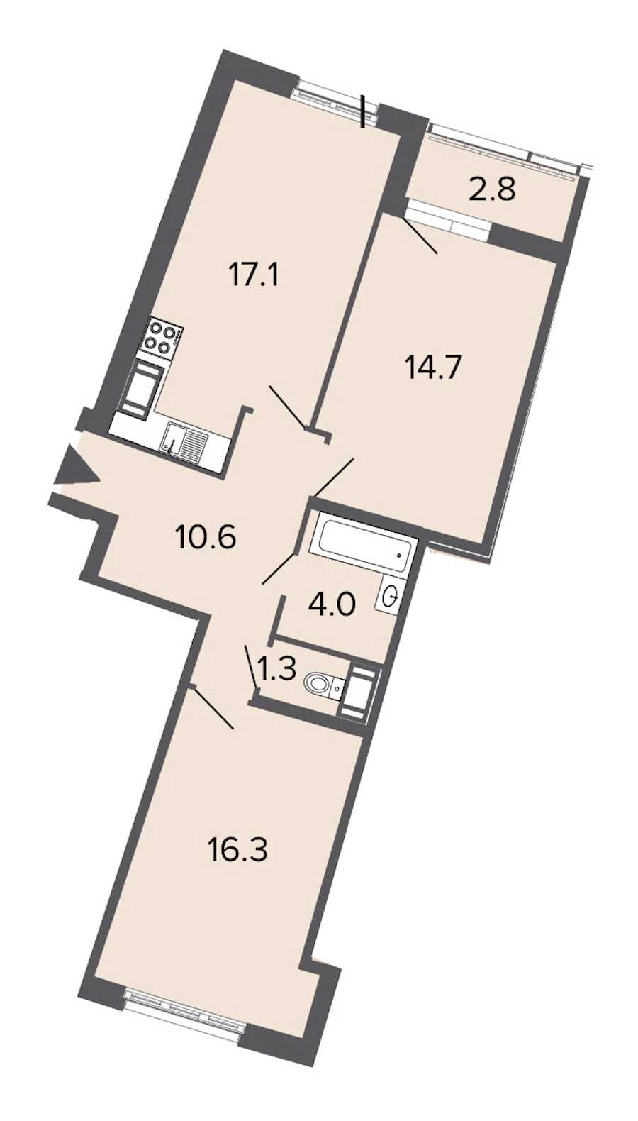 Двухкомнатная квартира в : площадь 64 м2 , этаж: 19 – купить в Санкт-Петербурге